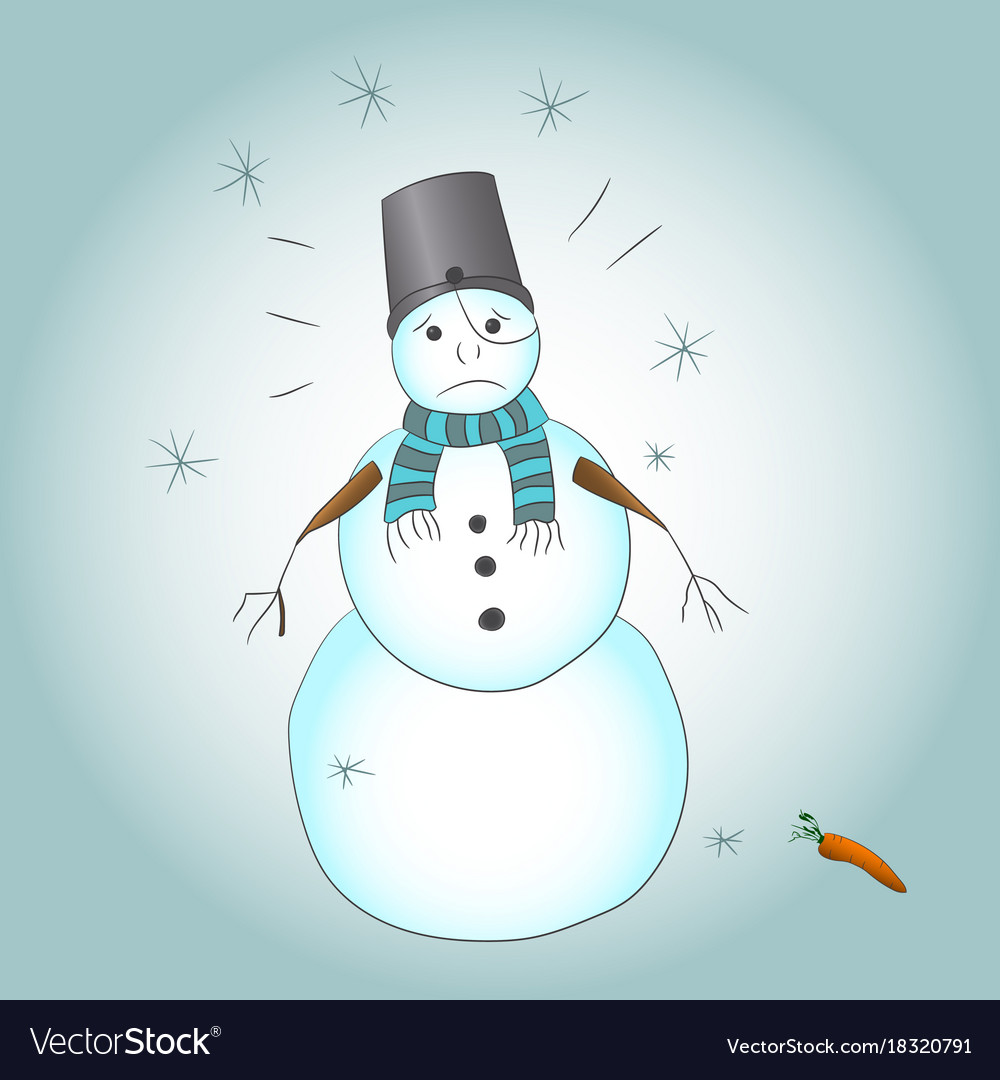 Hand drawing of a sad snowman who lost his nose Vector Image