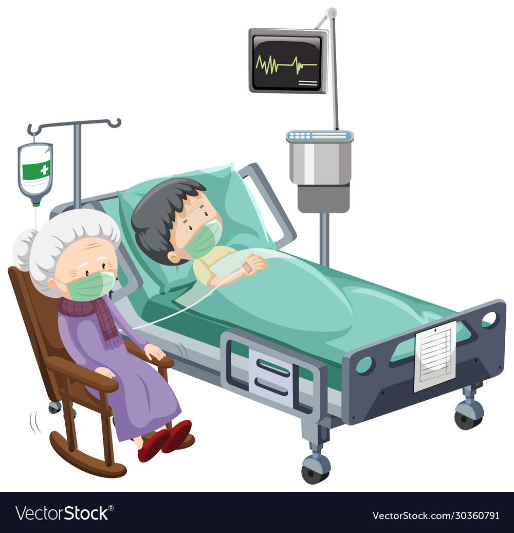 Hospital scene with sick patient in bed on white Vector Image