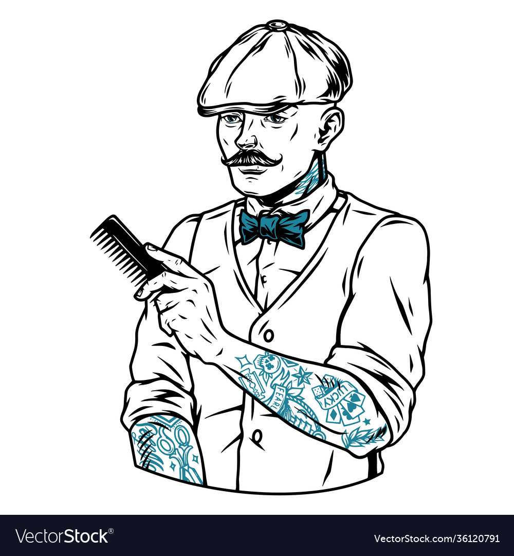 Stylish mustached barber in irish cap Royalty Free Vector