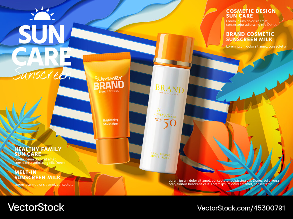 Sunscreen product ads Royalty Free Vector Image