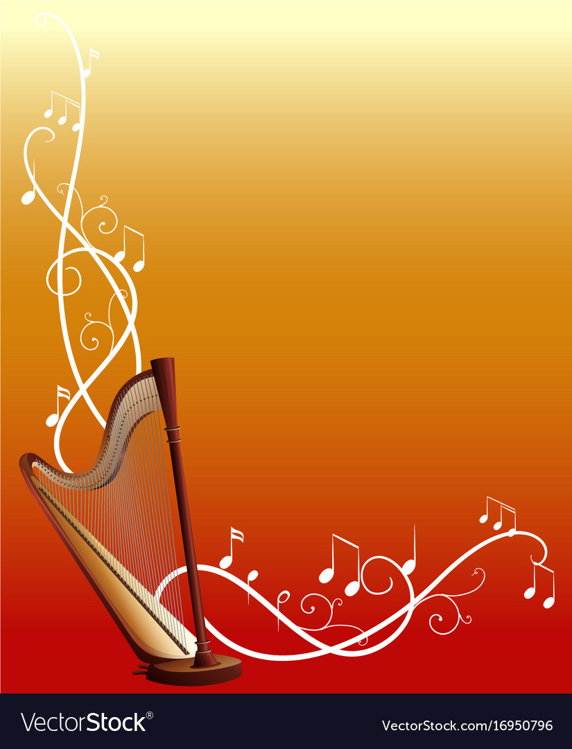 Background template with harp and music notes Vector Image