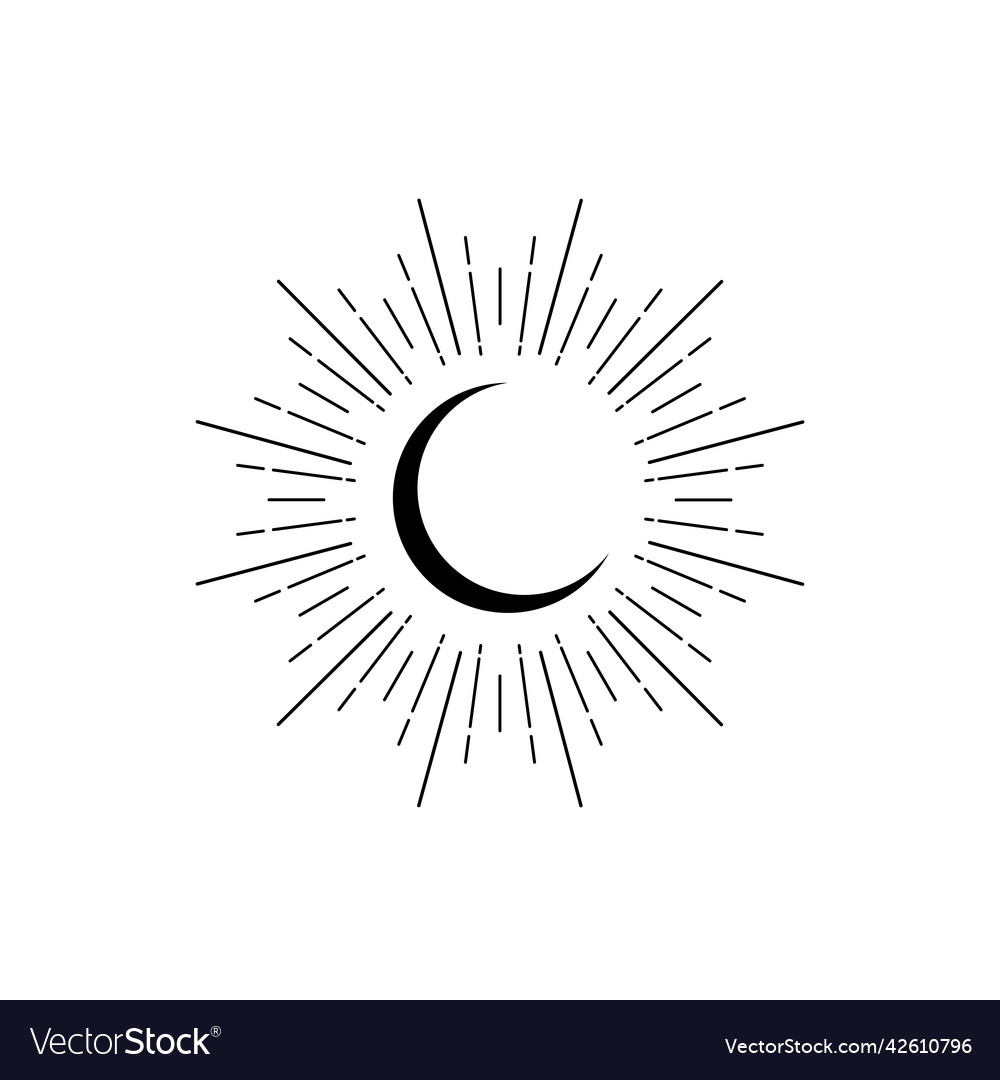 Black paint drawn half moon with rays isolated Vector Image