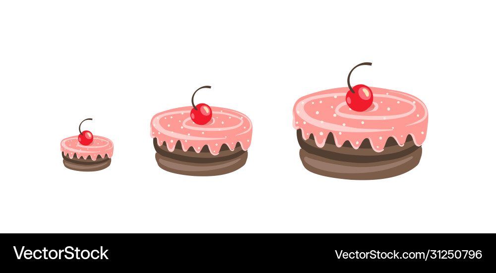 Cakes sizes cake dessert with a cherry pastry Vector Image