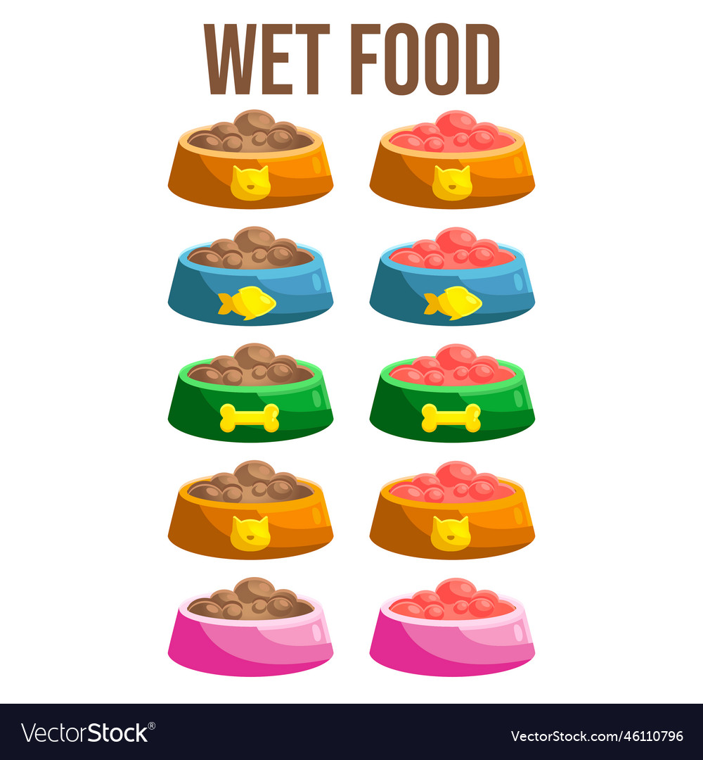 Cat and dog food pet bowl cute cartoon pet feed Vector Image