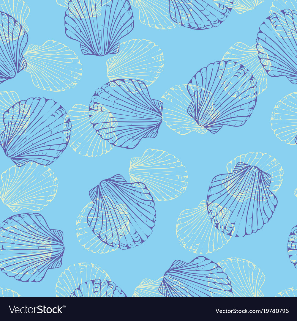 Seamless Pattern With Hand Drawn Scallop Shells Vector Image