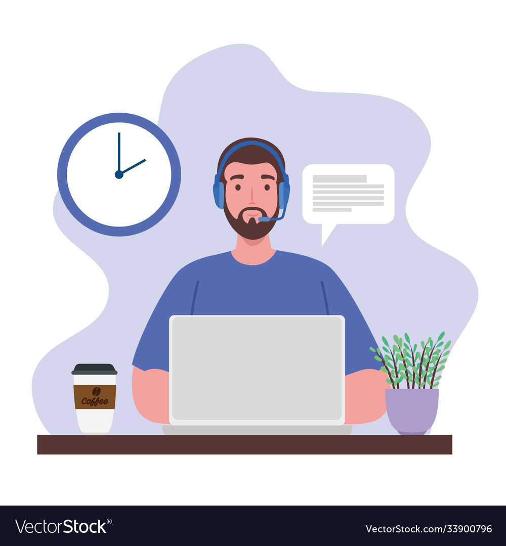 Telework agent male call center working from home Vector Image