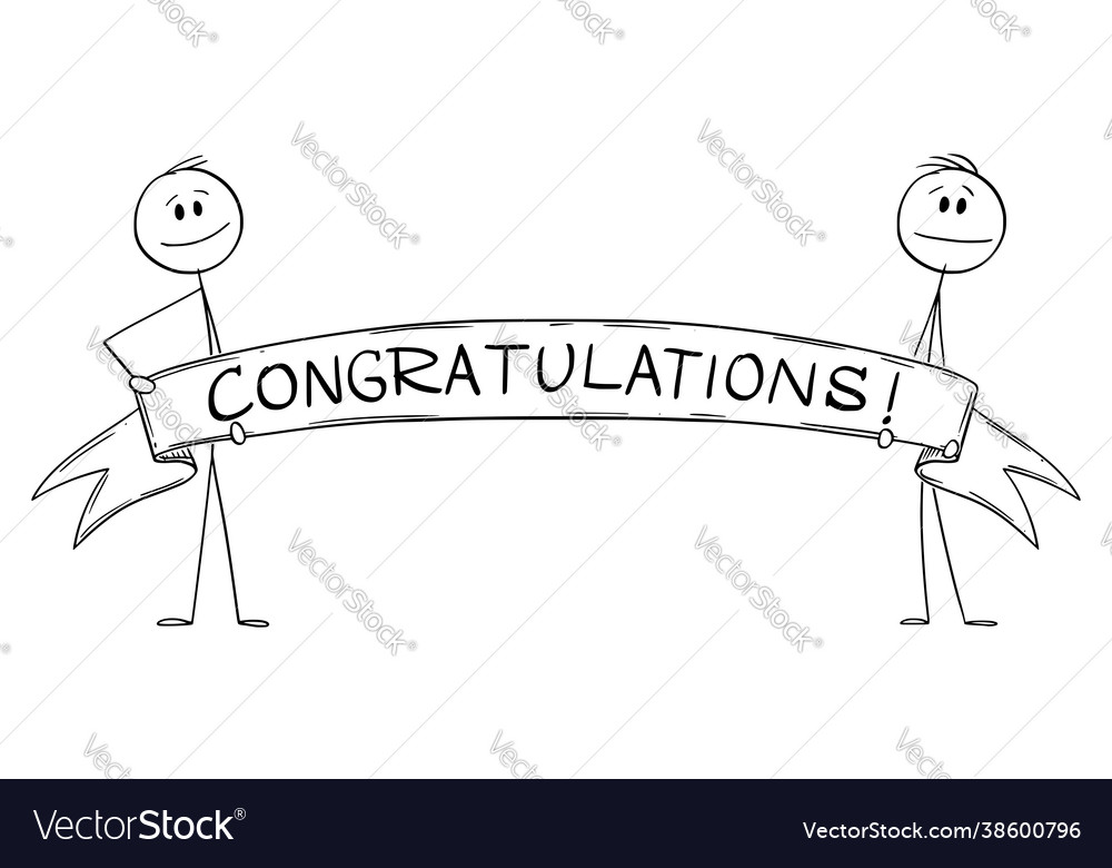 Two Persons Holding Big Congratulations Ribbon Vector Image 2993