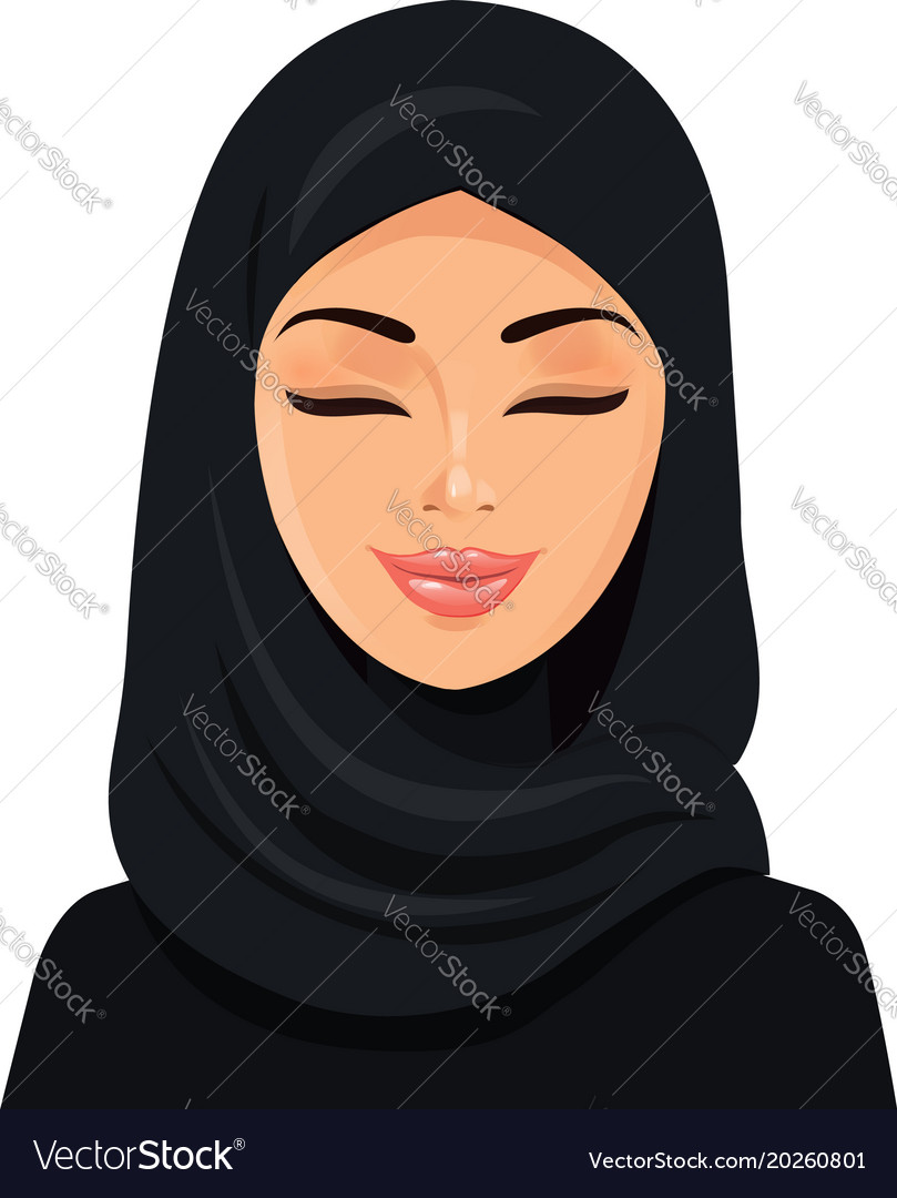 Beautiful Muslim Arab Woman In Hijab Closing Vector Image 