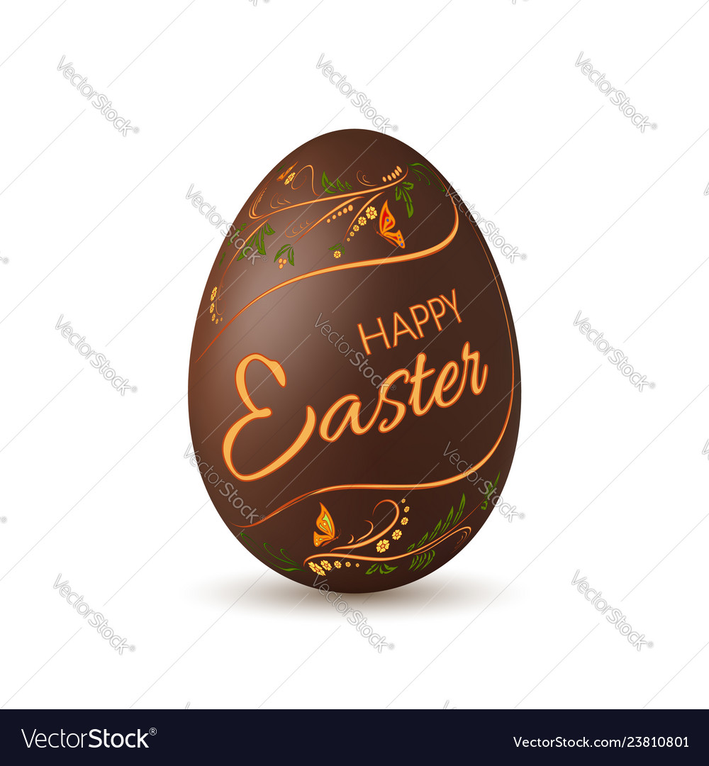 Chocolate easter egg 3d icon brown egg lettering Vector Image