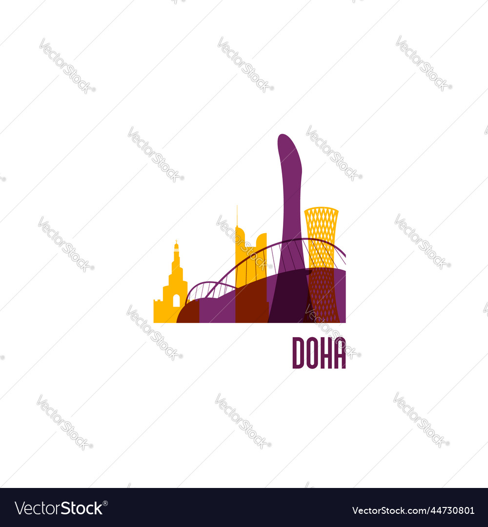 Doha city emblem colorful buildings Royalty Free Vector