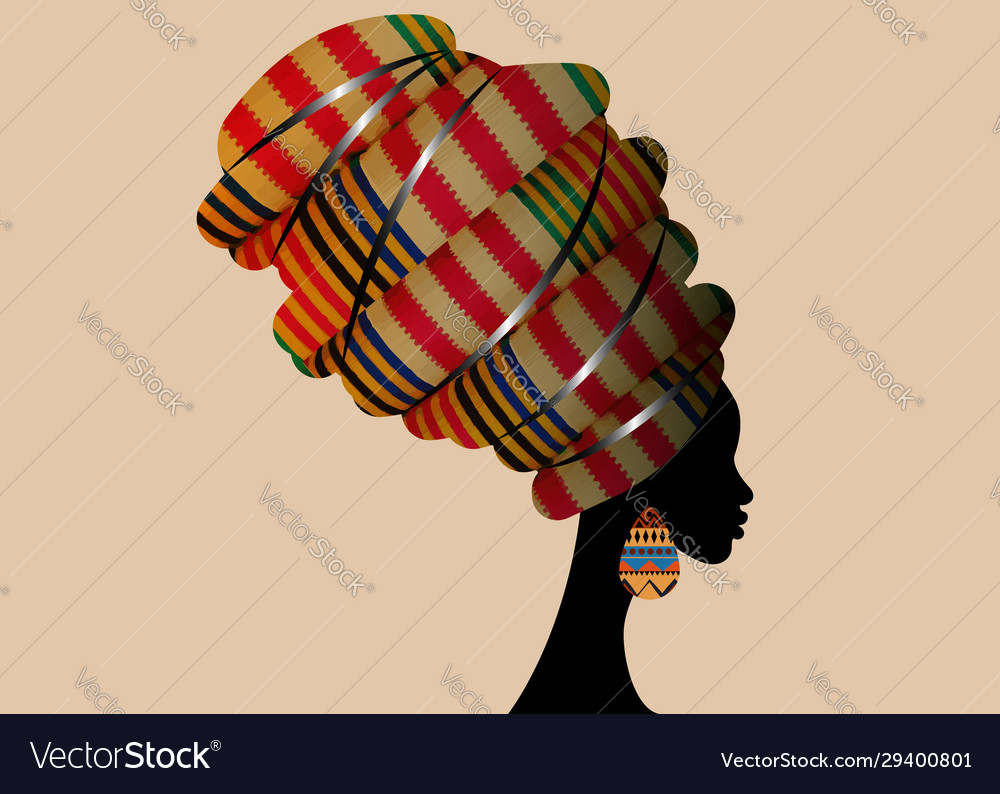 Portrait afro woman in ethnic turban head wraps