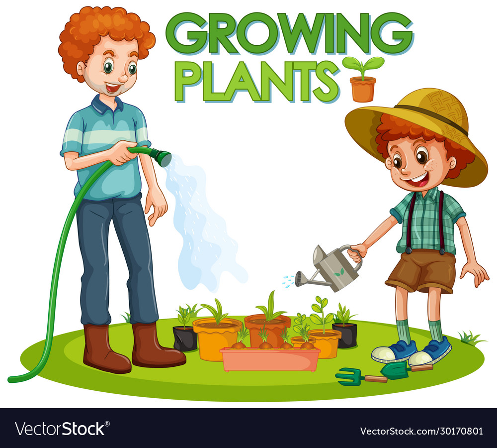 Scene with kid planting trees in garden Royalty Free Vector