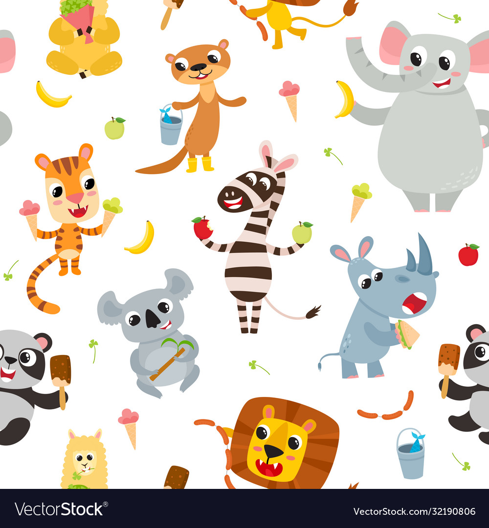 Cute adorable animals character eating different Vector Image Cute adorable animals character eating different Vector Image