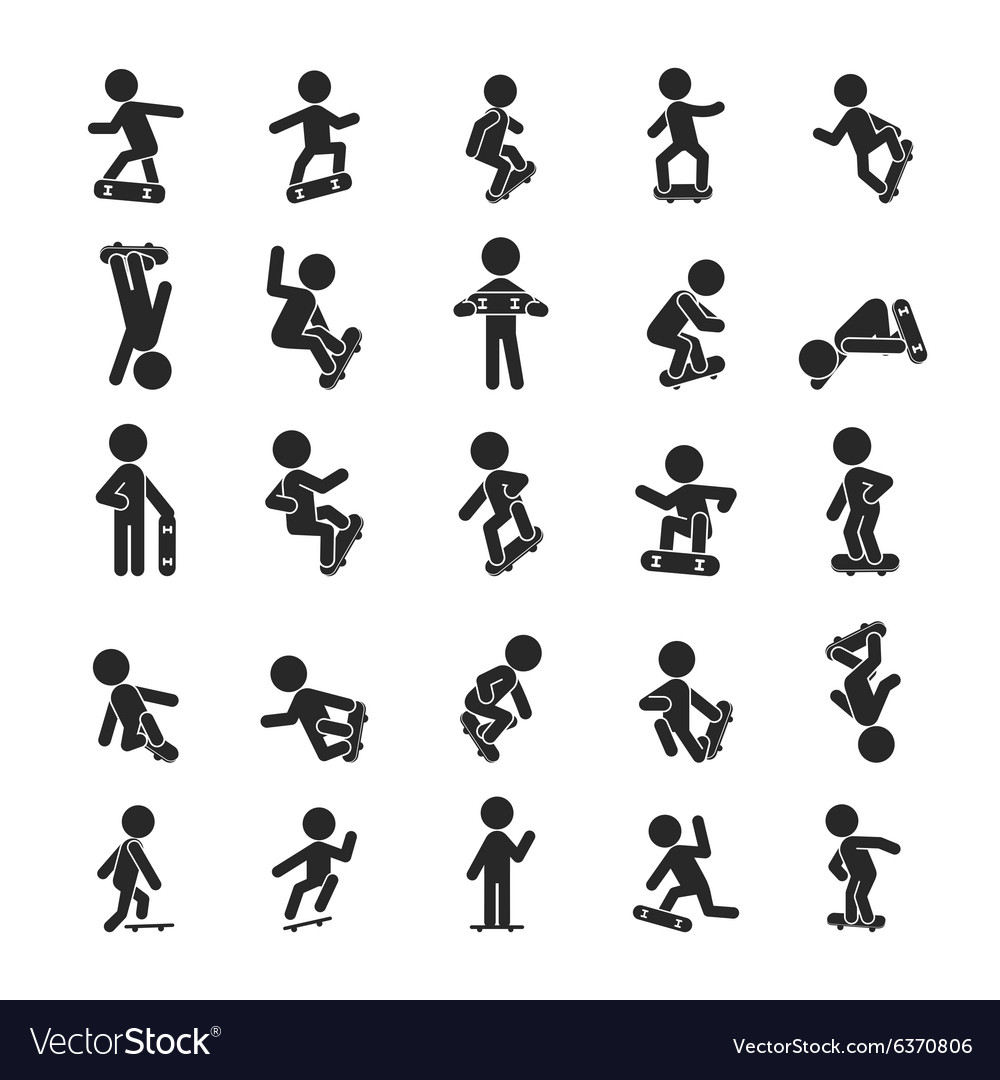 Set of Skateboard Boy Human pictogram Icons Vector Image