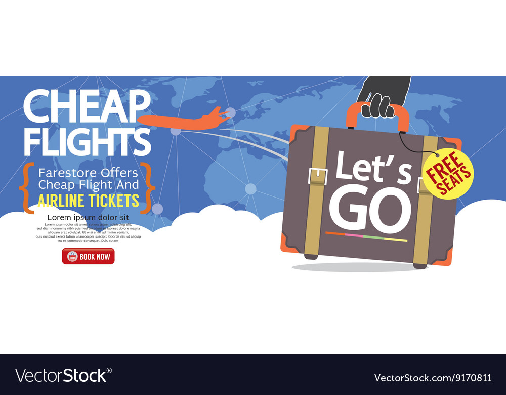 Cheap Flight For Sale 1500x600 Banner Royalty Free Vector