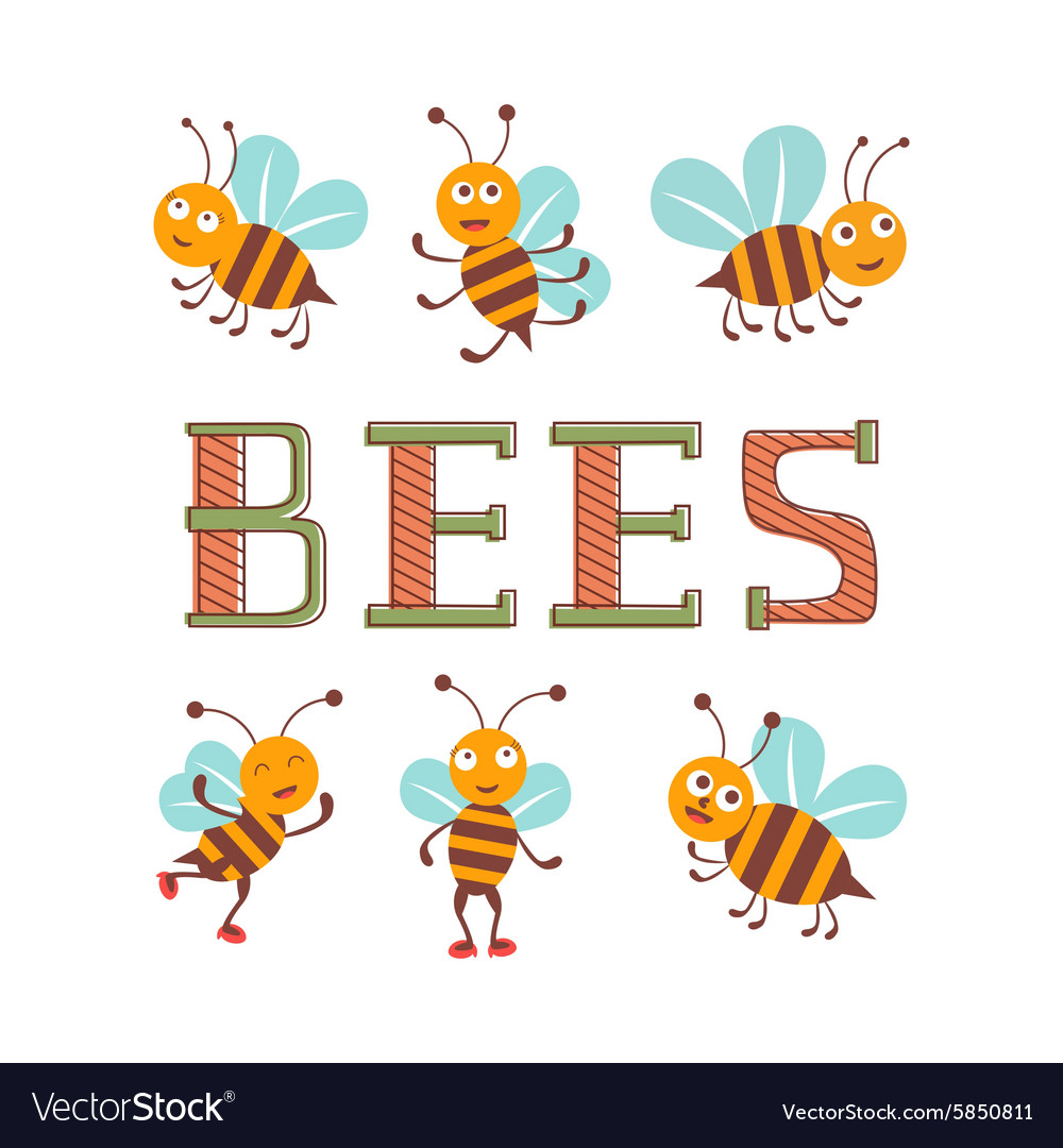 Cute colorfulbee characters set Royalty Free Vector Image