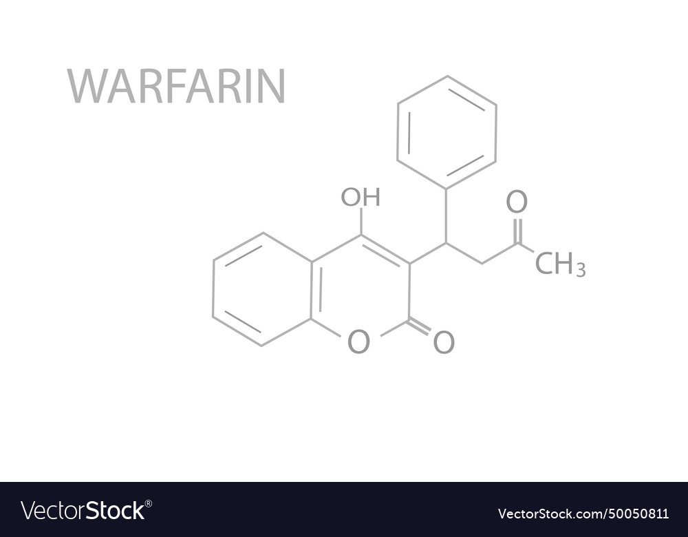 Warfarin molecular skeletal chemical formula Vector Image