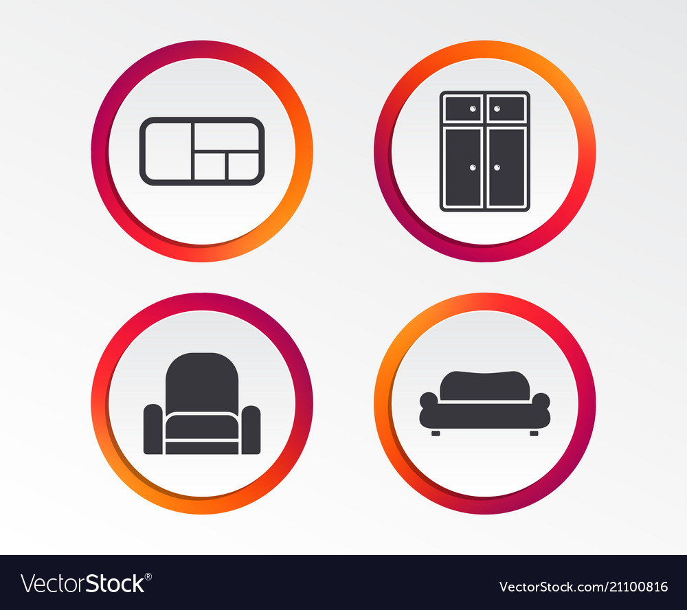 Furniture icons sofa cupboard and book shelf Vector Image