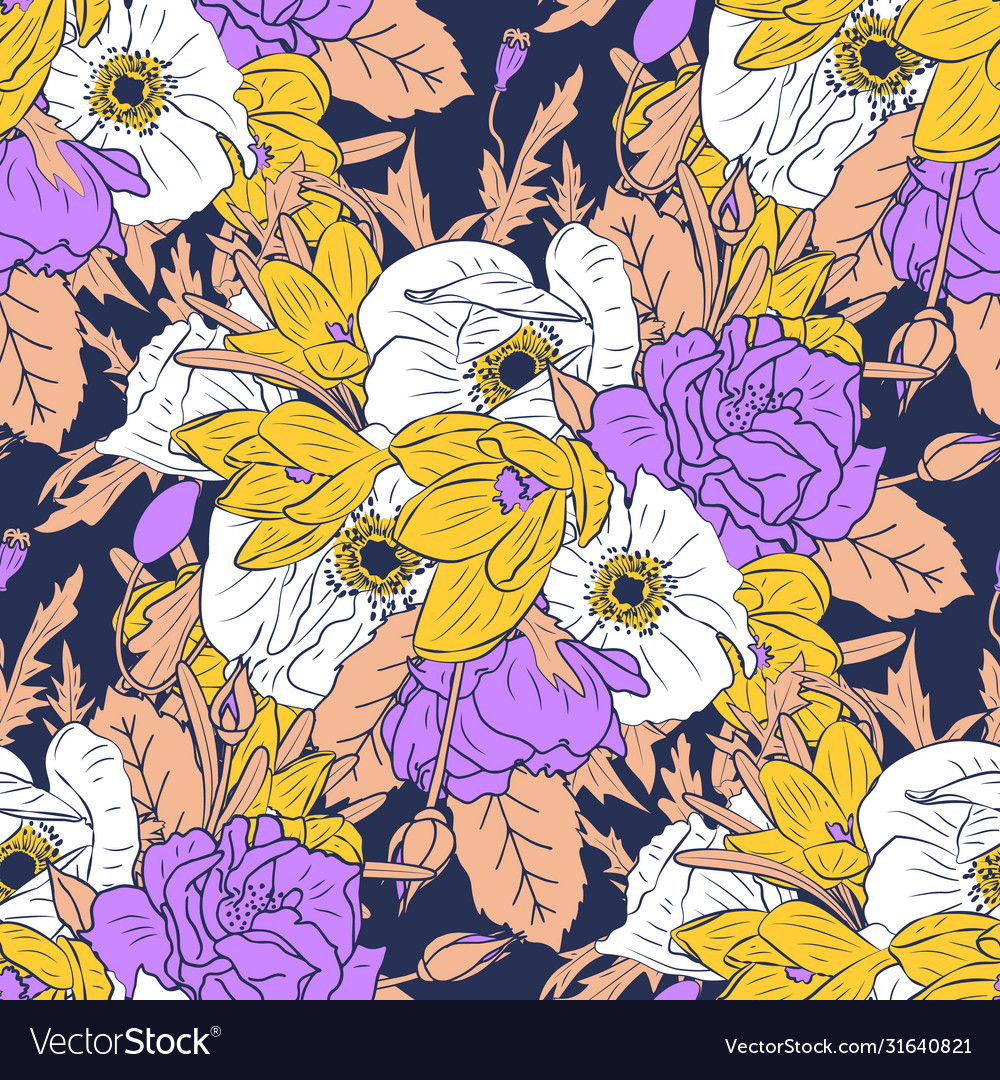 Colorful floral seamless pattern with hand drawn Vector Image