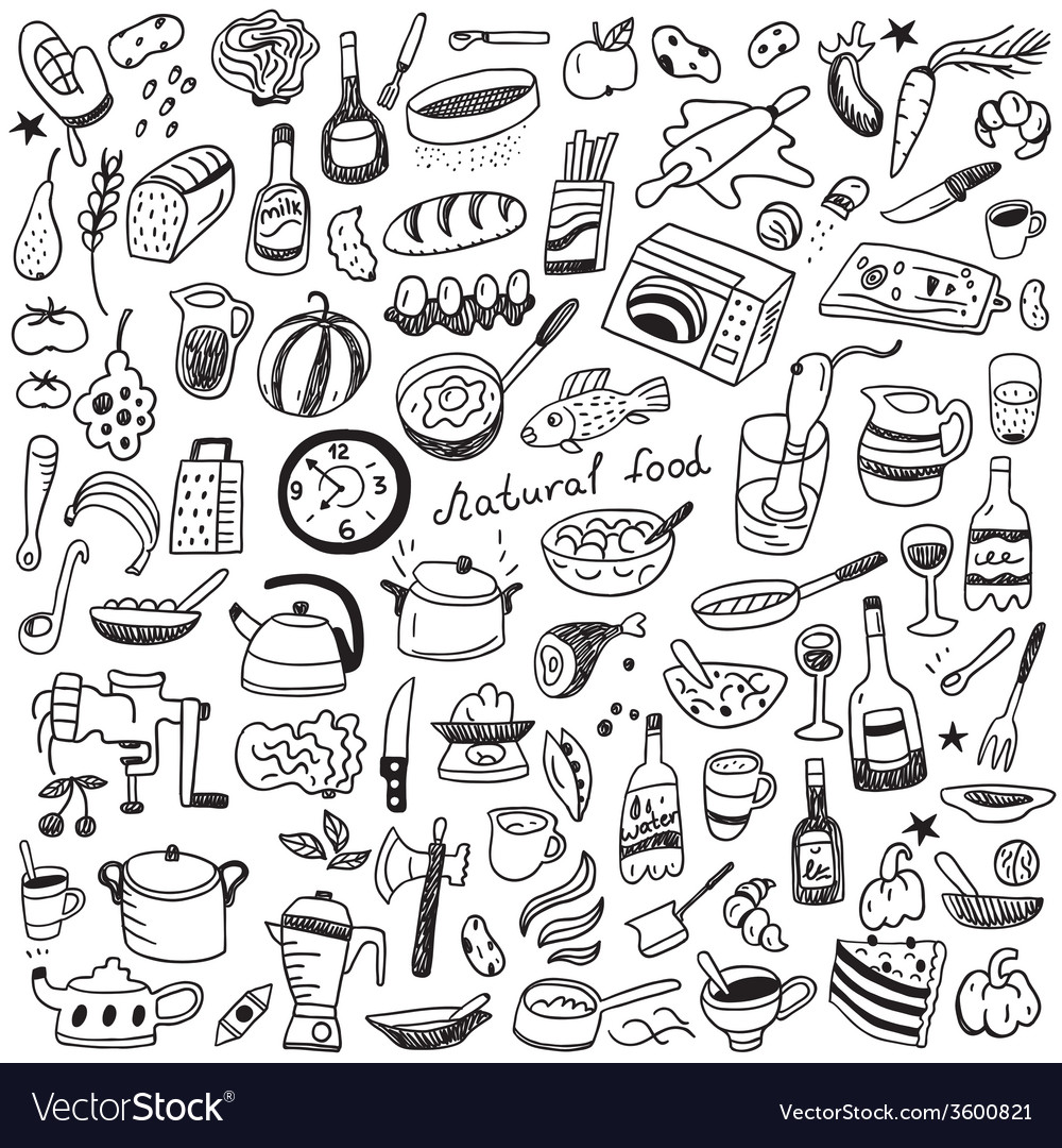 Cookery natural food - doodles collection Vector Image