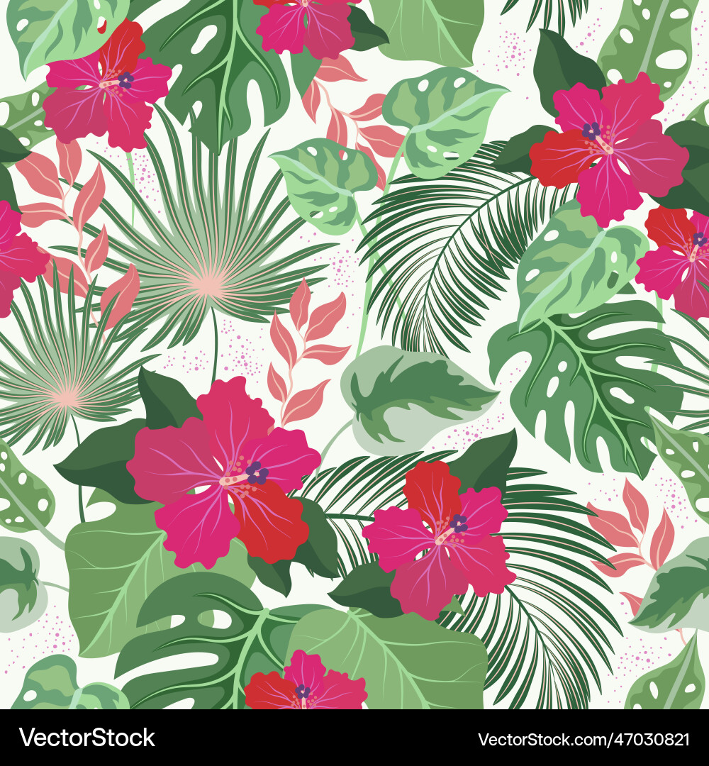 Seamless pattern with tropical bright flowers Vector Image