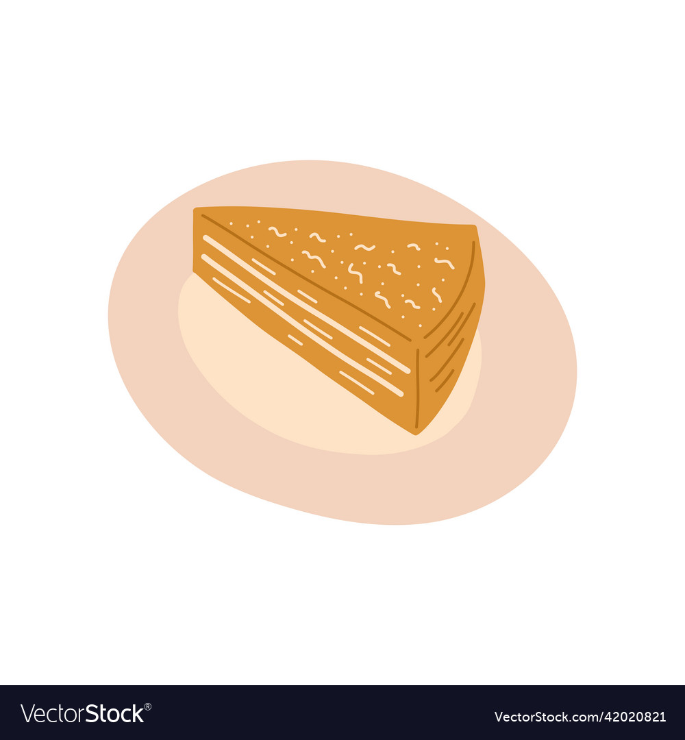 Slice of cake on a plate hand drawn Royalty Free Vector