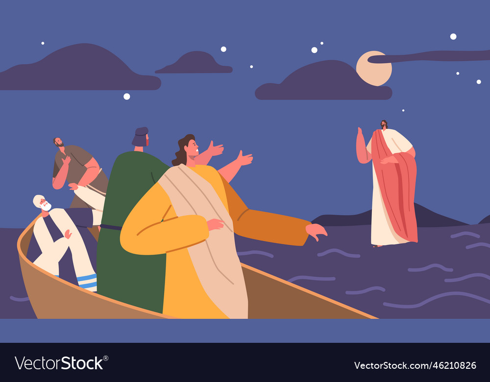 Biblical scene jesus walking on water with waves Vector Image