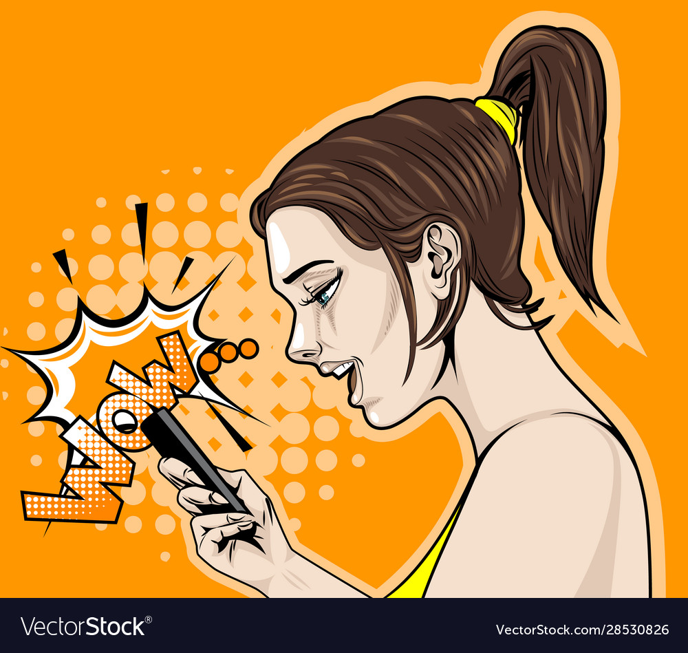 Comic drawing from side a joyful girl