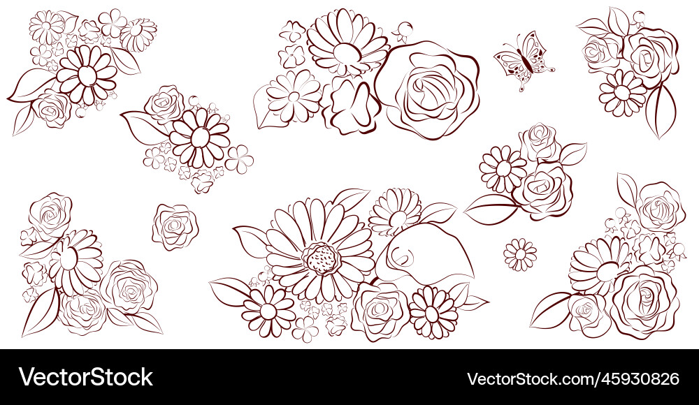Set of flower bouquets Royalty Free Vector Image