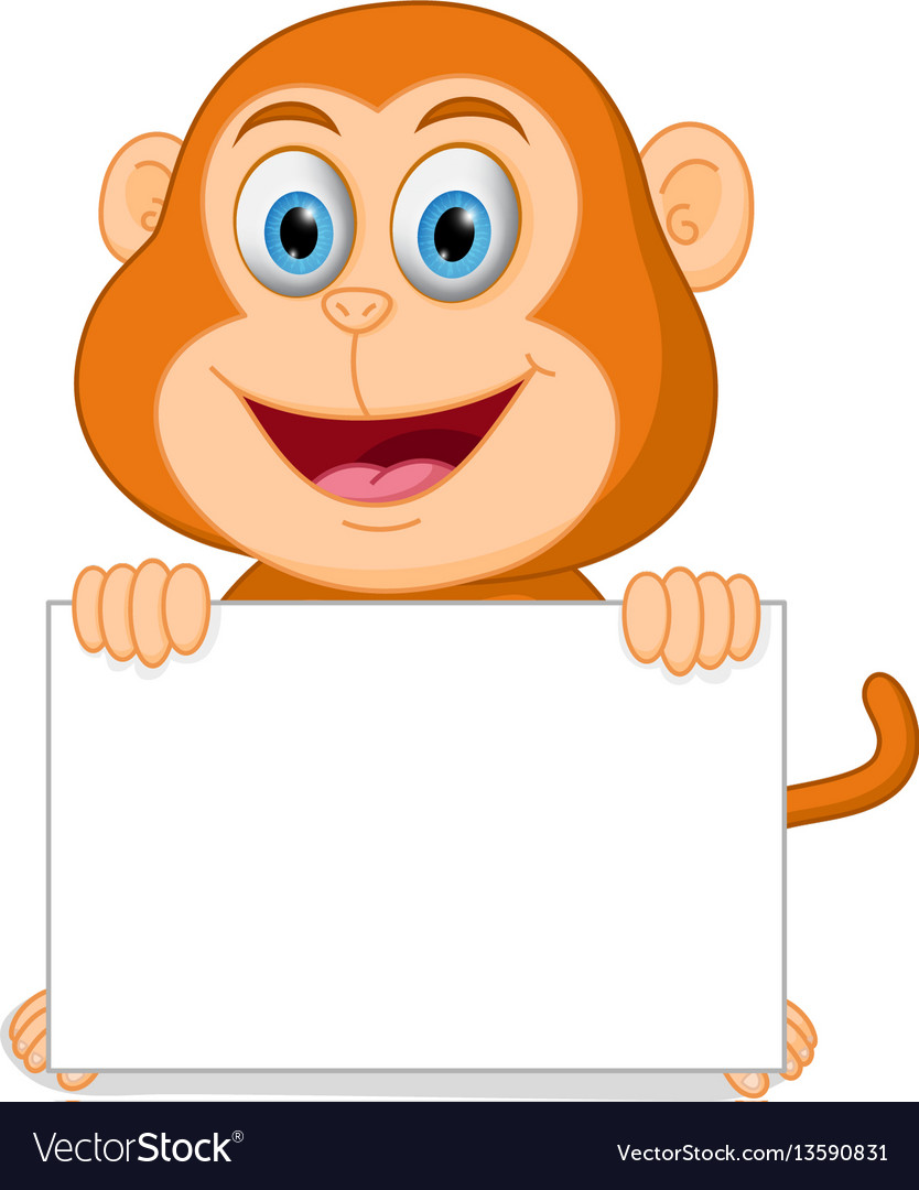 Happy monkey cartoon with sign Royalty Free Vector Image