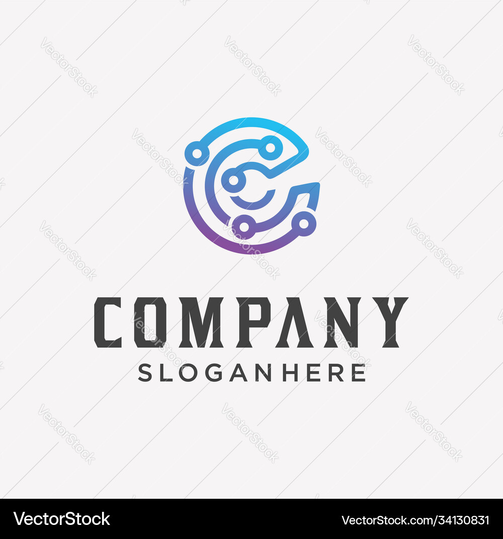 Initial c logo connect dot network design circuit Vector Image