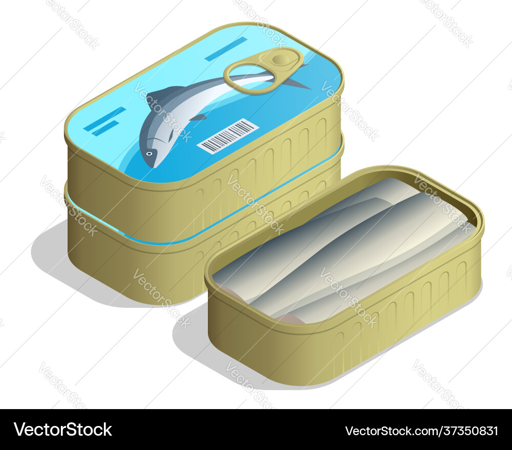Isometric can sardines canned sardine cans Vector Image