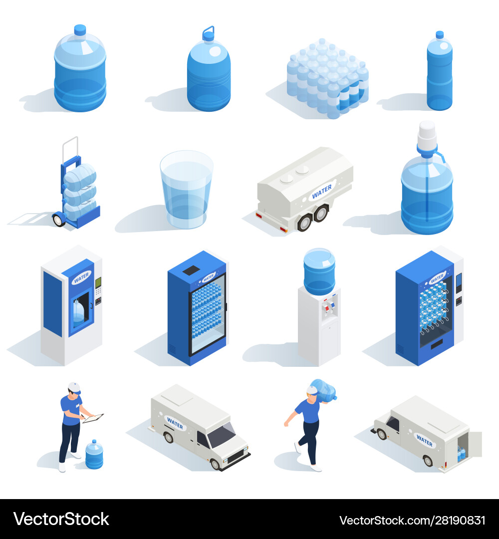 Isometric water delivery set Royalty Free Vector Image