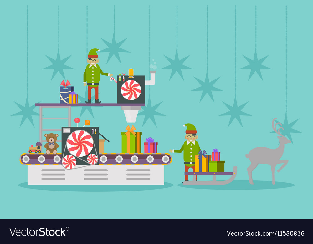 Elf Factory Or Elves Workshop Toy Production Line Vector Image