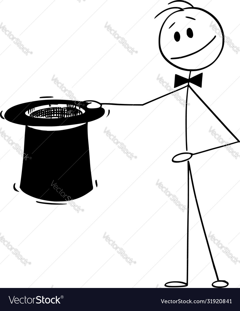 Cartoon Magician Holding Big Black Top Hat Vector Image