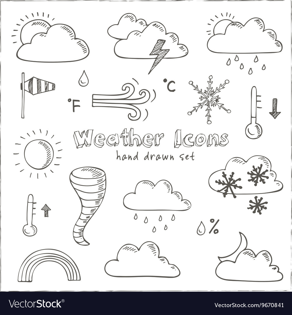 Set of doodle sketch weather icons Royalty Free Vector Image