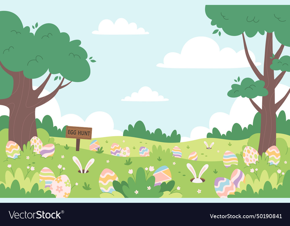 Spring meadow with hidden eggs for easter egg hunt