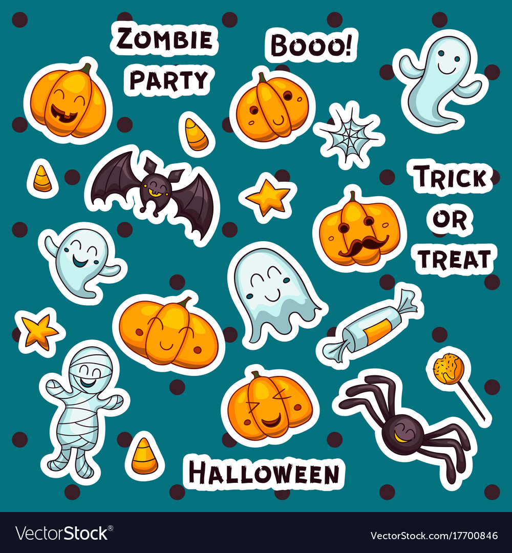 Collection of halloween stickers in cartoon Vector Image