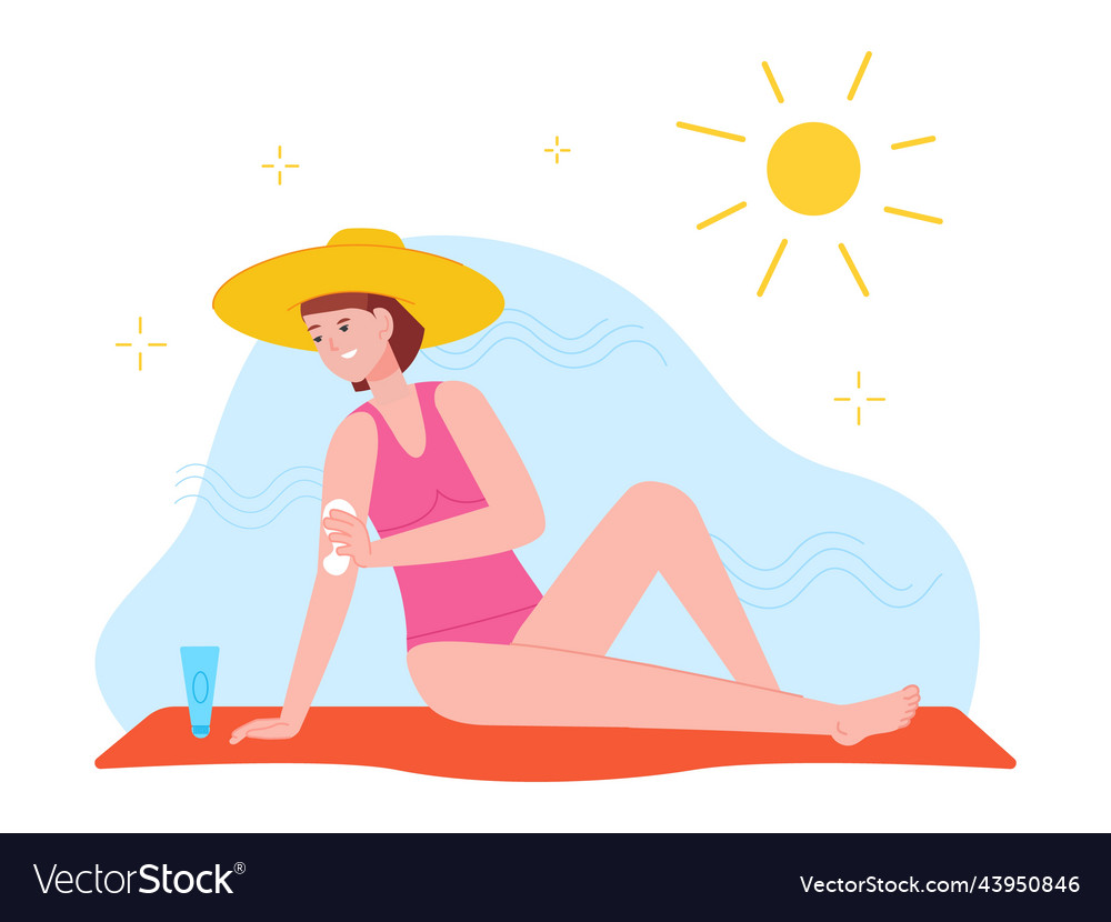 Girl Applying Sunscreen Beautiful Woman Use Vector Image