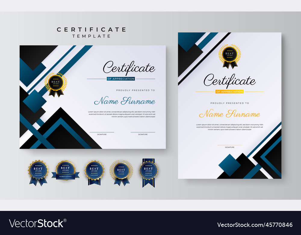 Modern blue and black certificate of achievement Vector Image