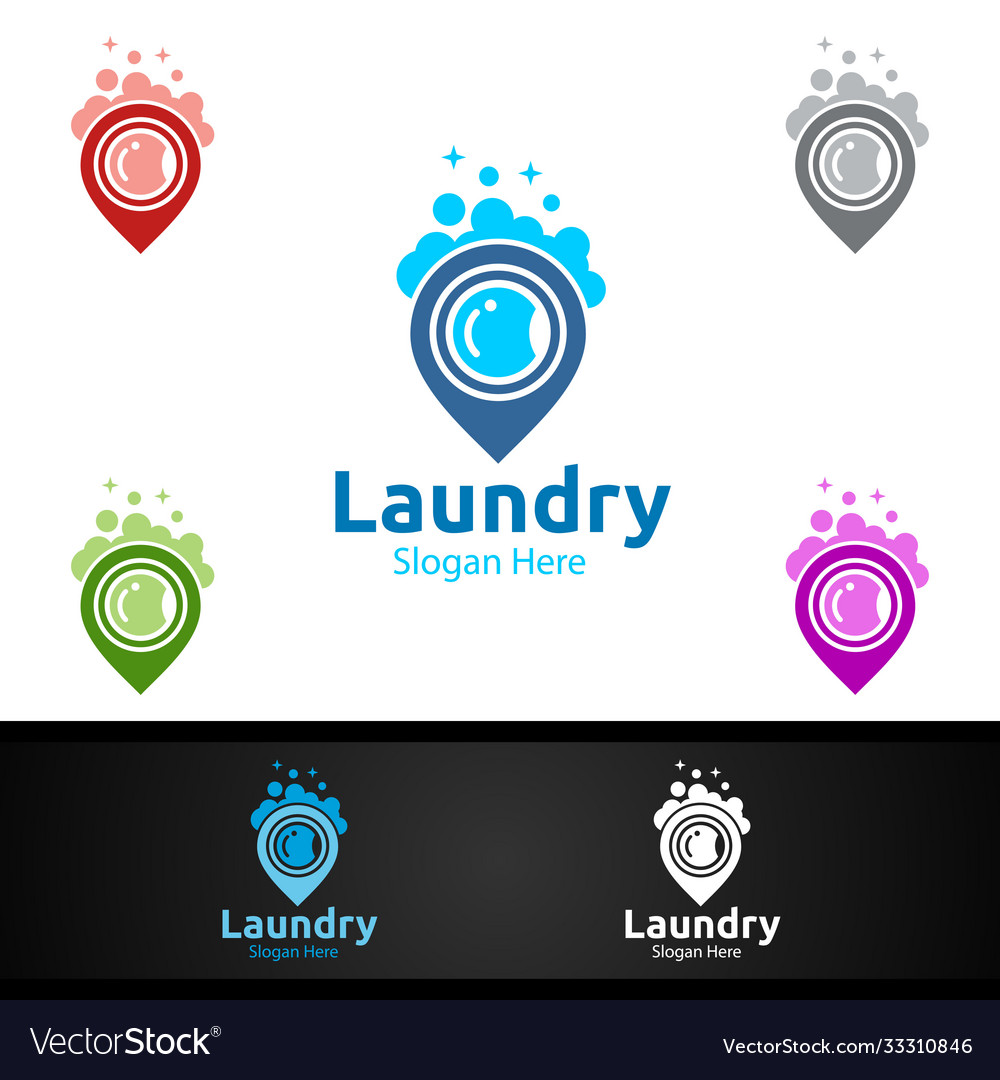 Pin laundry dry cleaners logo with clothes water Vector Image