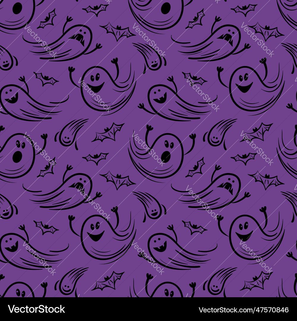 Seamless pattern - ghosts and bats Royalty Free Vector Image