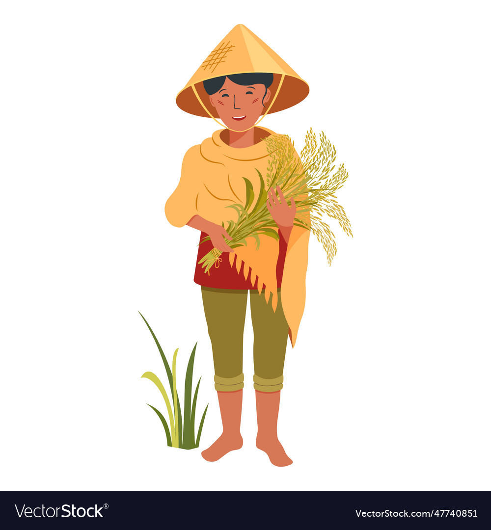 Asian farmer growing rice vietnamese woman Vector Image