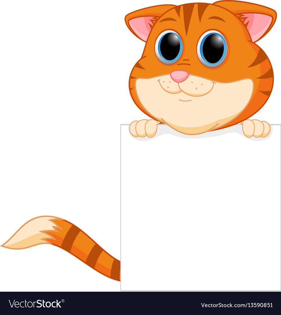 Cute cat cartoon with blank sign Royalty Free Vector Image