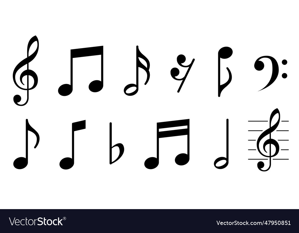 Music Notes Icons Set Black Notes Symbol On White Vector Image