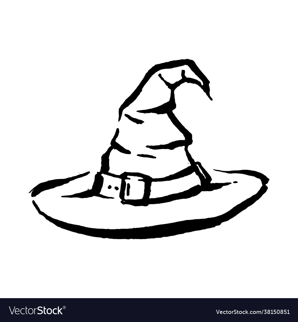 Occult Mystic Witch Hat For Witchcraft Hand Drawn Vector Image