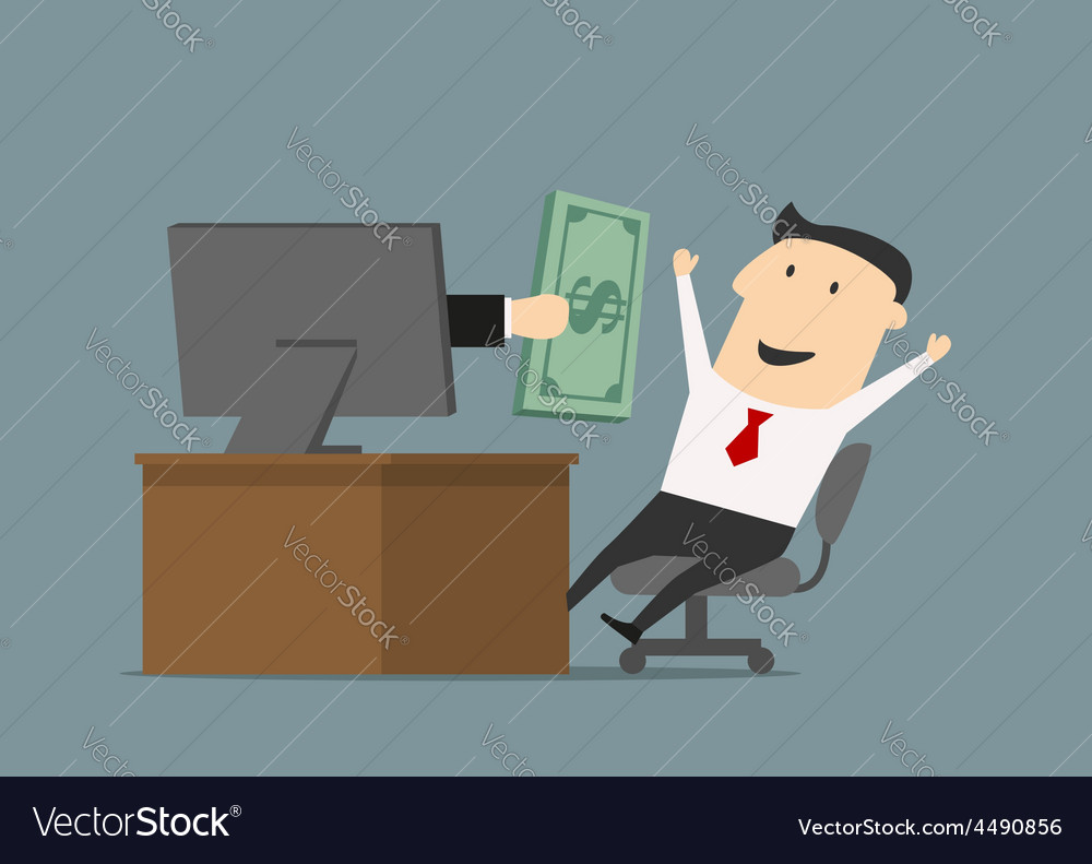 Businessman Receiving Money Online Through Vector Image