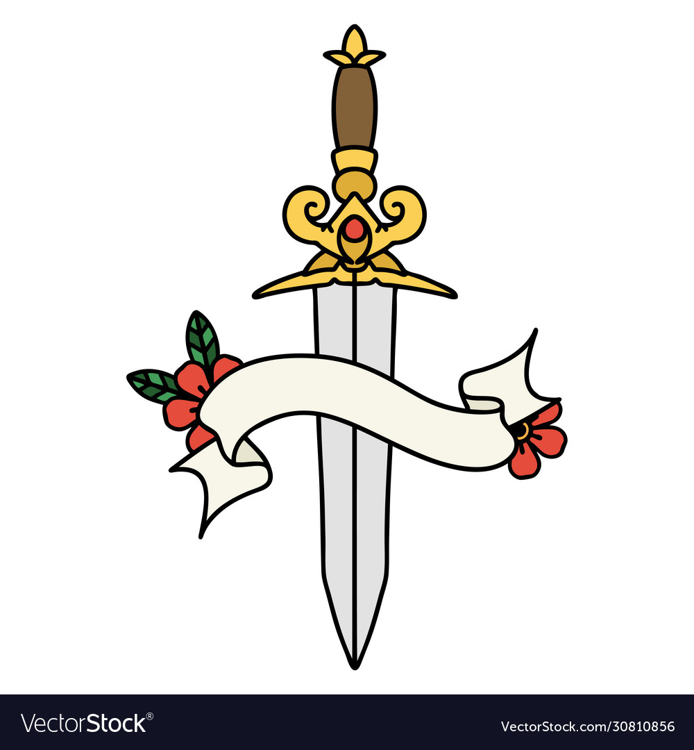 Tattoo with banner dagger Royalty Free Vector Image