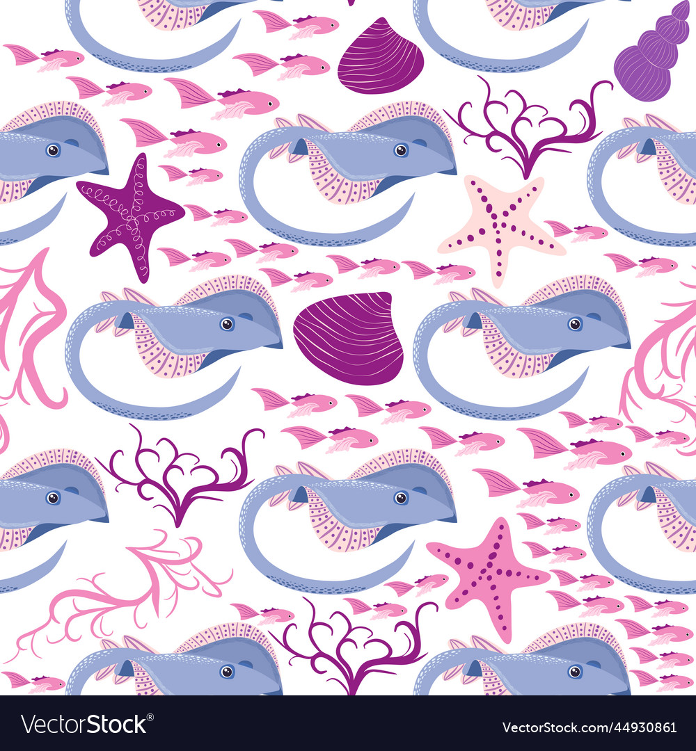 Batomorphi sea life fish animals bright seamless Vector Image Batomorphi sea life fish animals bright seamless Vector Image