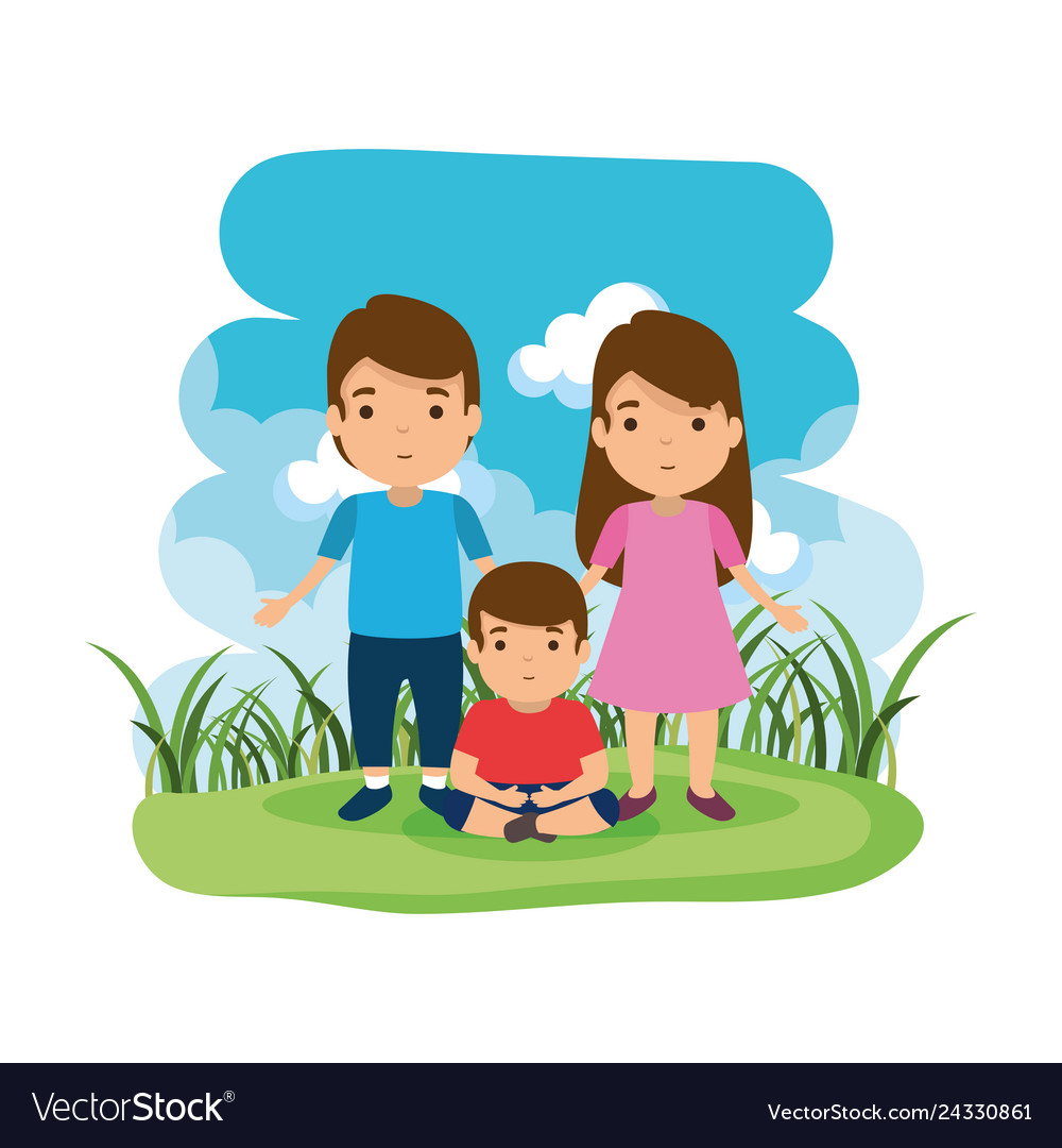 Parents couple with son in the camp Royalty Free Vector